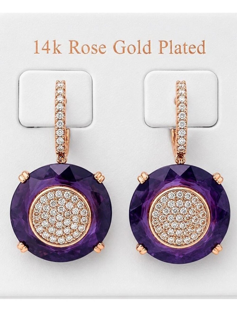 Created Amethyst & W/Sapphire Earrings 14k Rose Gold Plated (.925)